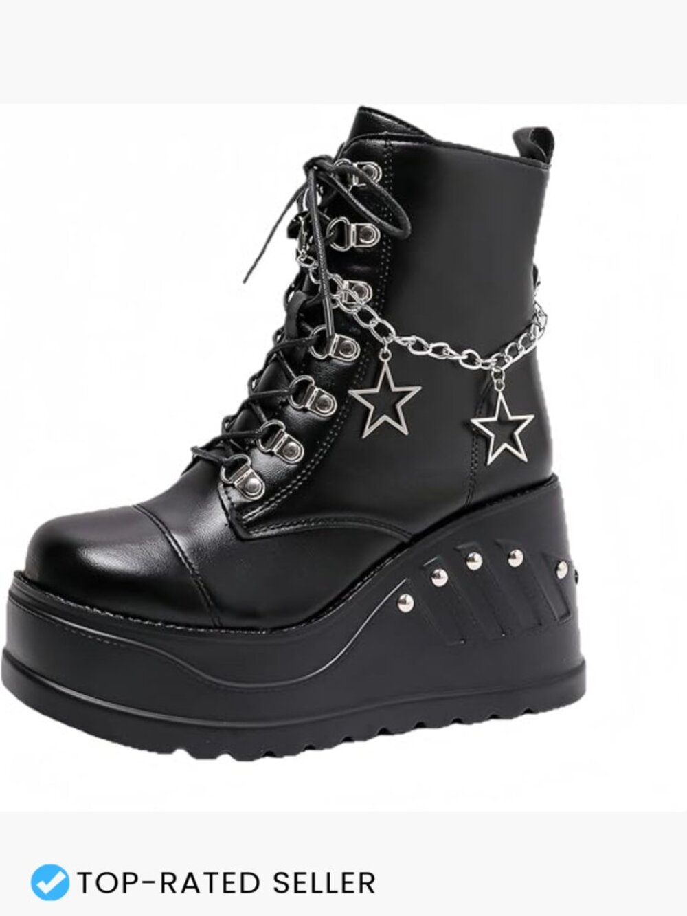 Gothic Platform Combat Boots with Bat Wings Lace-up Chunky Sole Studded